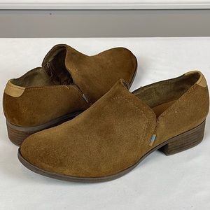 EUC TOMS Shaye Brown Suede Western Ankle Booties Women’s Size 7.5
